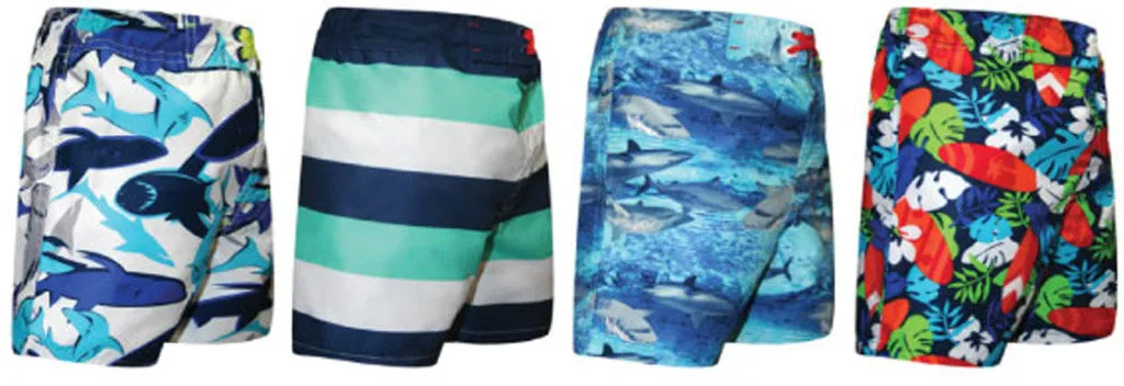 little boy's micro-fiber fish prints swim trunks - sizes 4-7 Case of 48