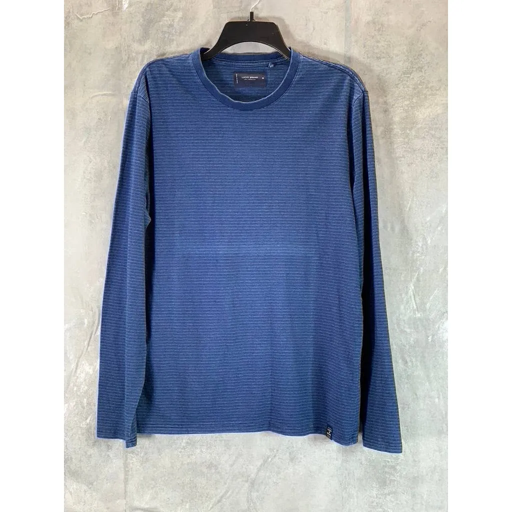 LUCKY BRAND Men's Indigo Stripe Crewneck Long-Sleeve Pullover Sweater SZ M