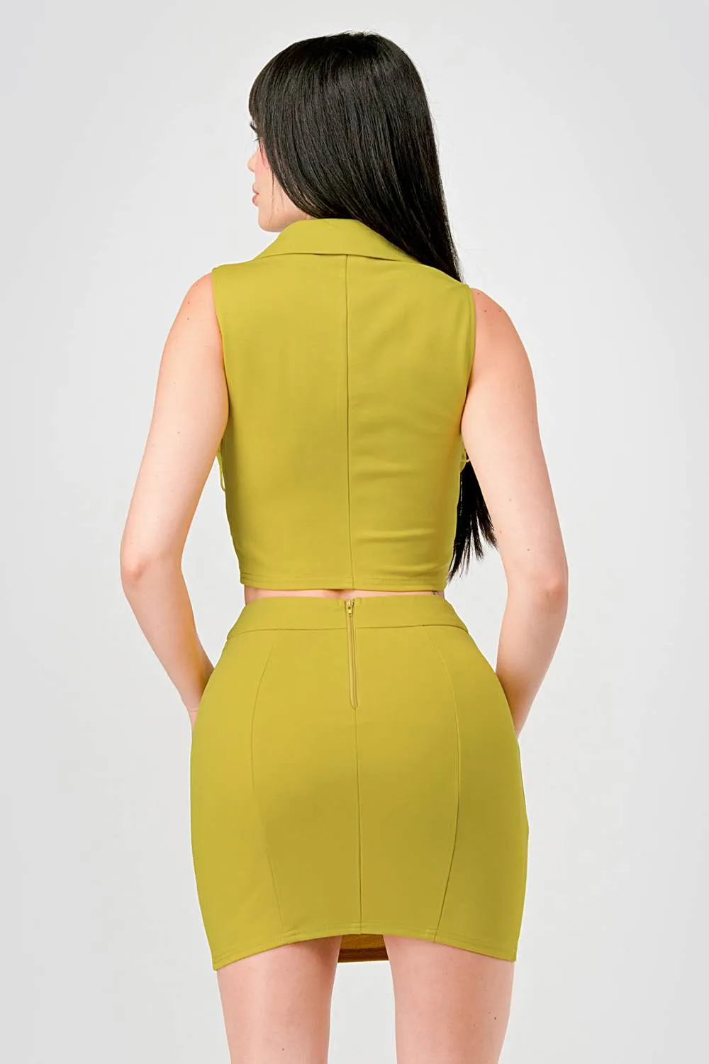 LUXE NYLON PONTE ZIPUP VEST TOP & MINI SKIRT SETS
