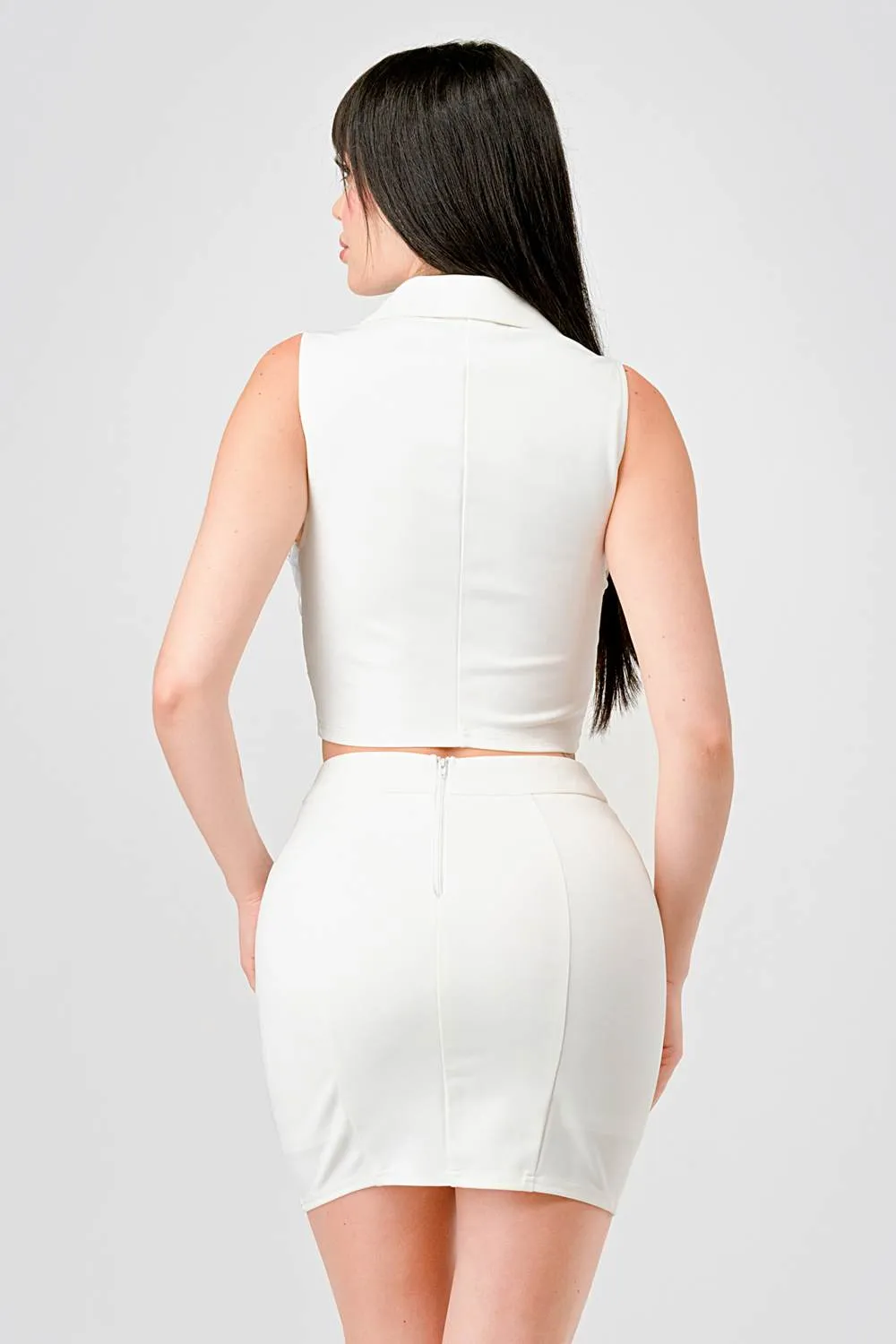 LUXE NYLON PONTE ZIPUP VEST TOP & MINI SKIRT SETS