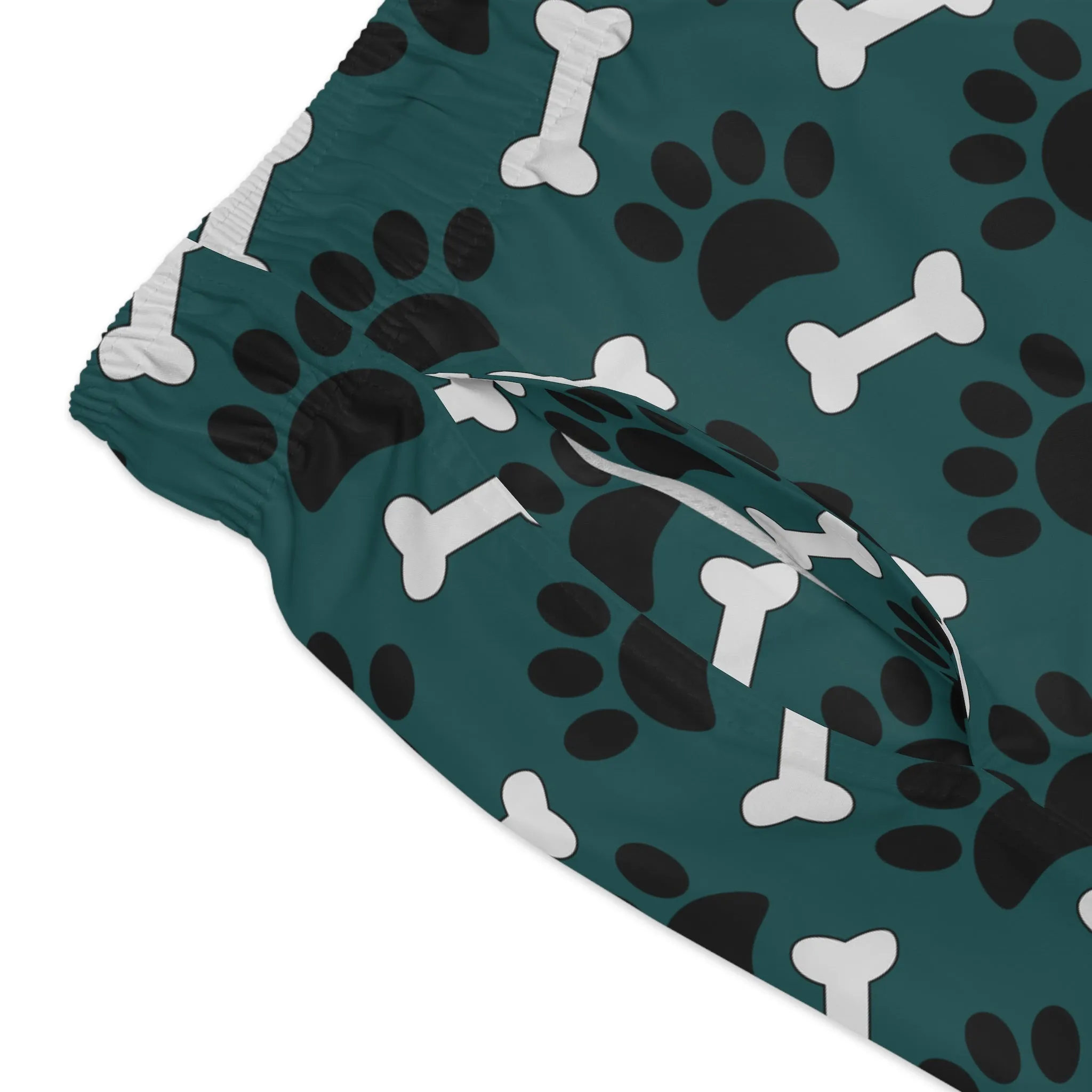 Men's Swim Trunks with paws and bones design, Dog lover's swim trunks