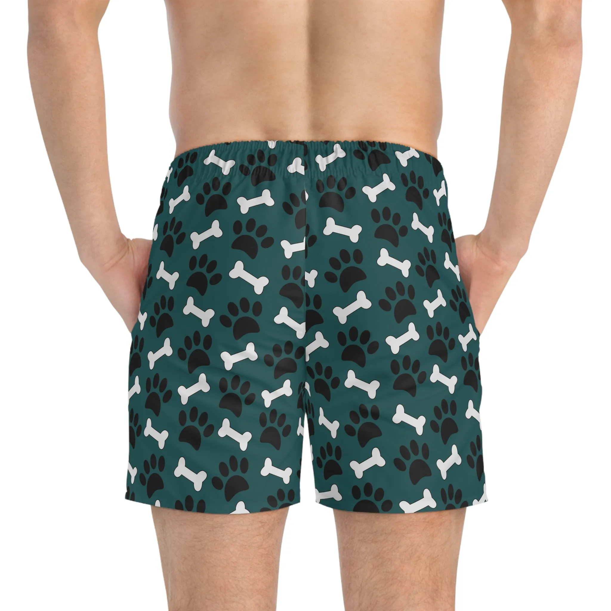 Men's Swim Trunks with paws and bones design, Dog lover's swim trunks