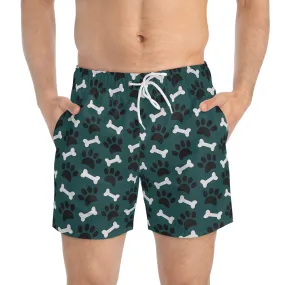 Men's Swim Trunks with paws and bones design, Dog lover's swim trunks