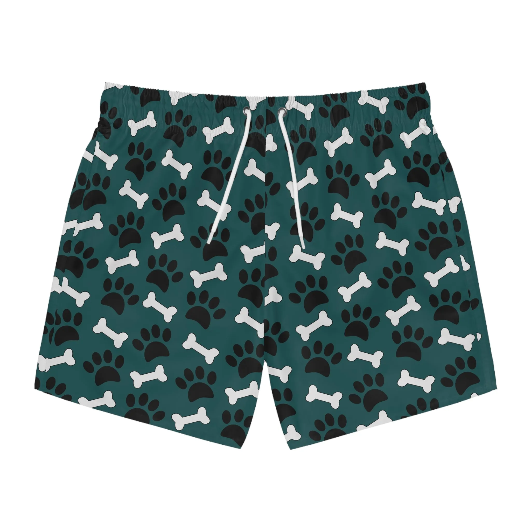 Men's Swim Trunks with paws and bones design, Dog lover's swim trunks