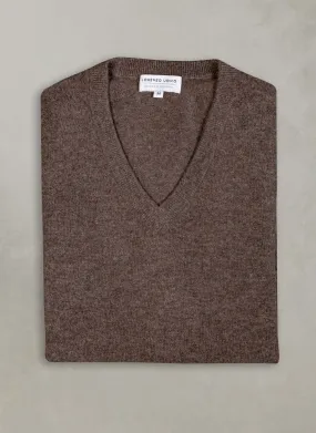 Men's Tribeca V-Neck Cashmere Sweater in Heather Brown