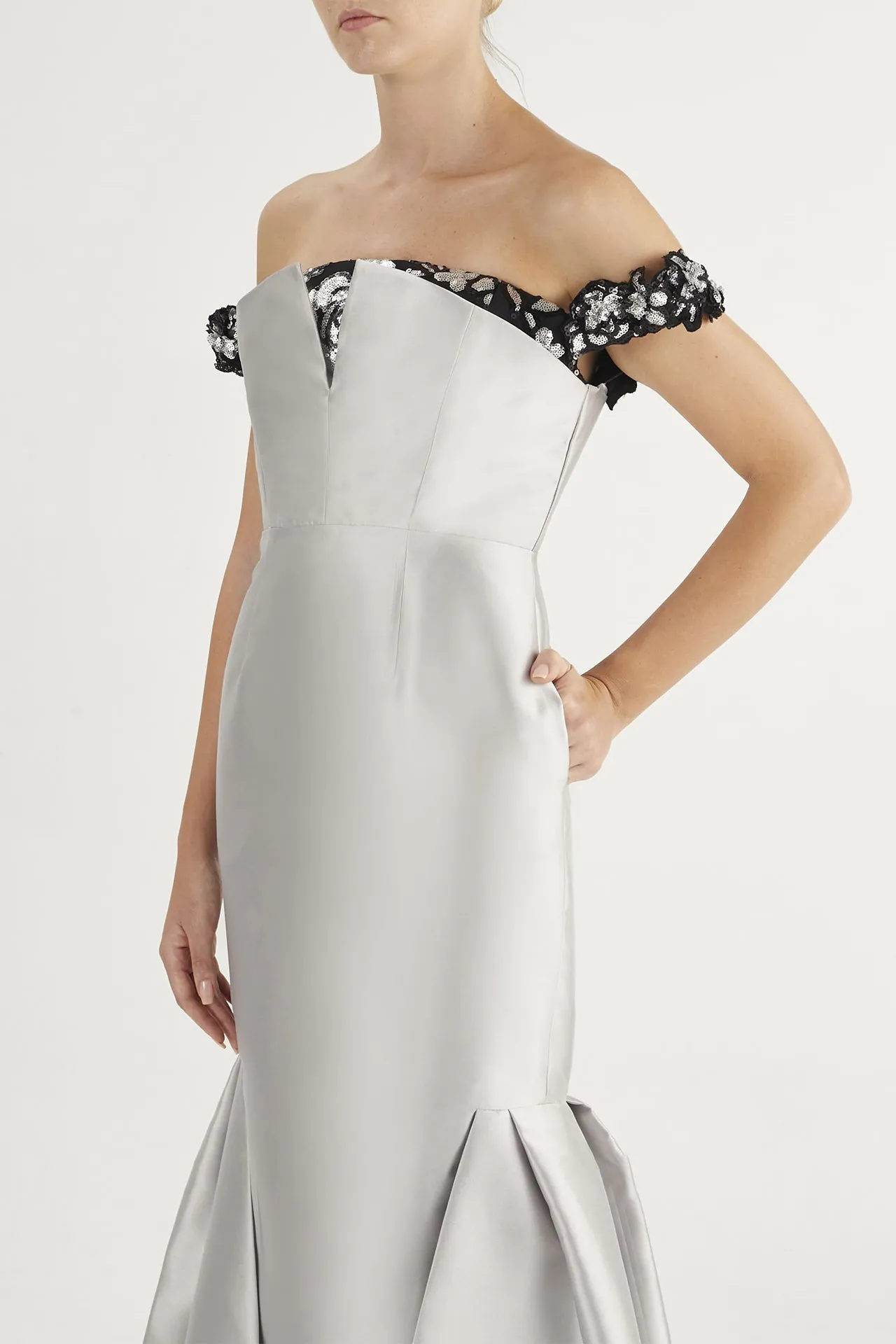 Mermaid Dress with Floral Sequin Sleeves
