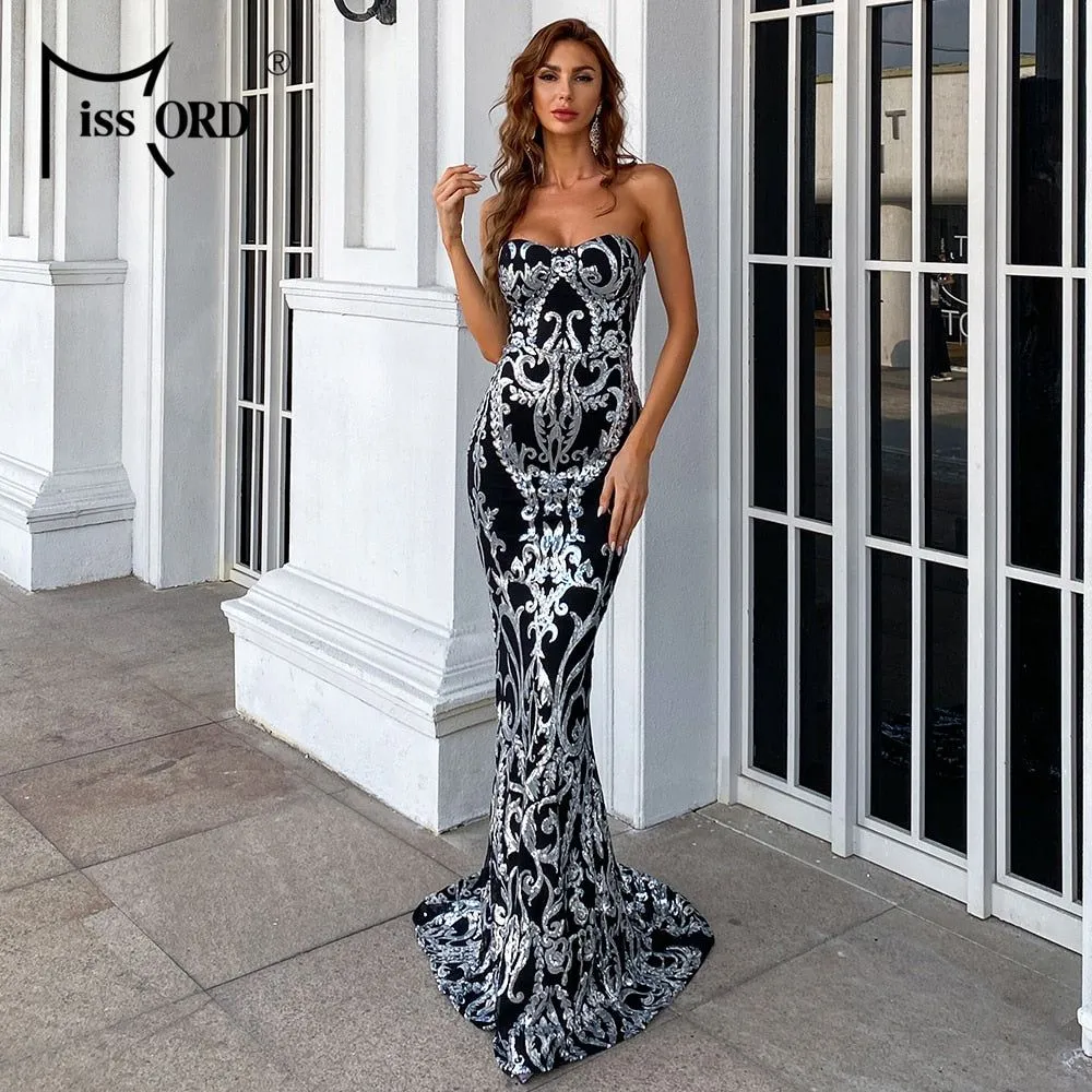 Missord Long Party Dress Sexy Off Shoulder Sequined Floor Length