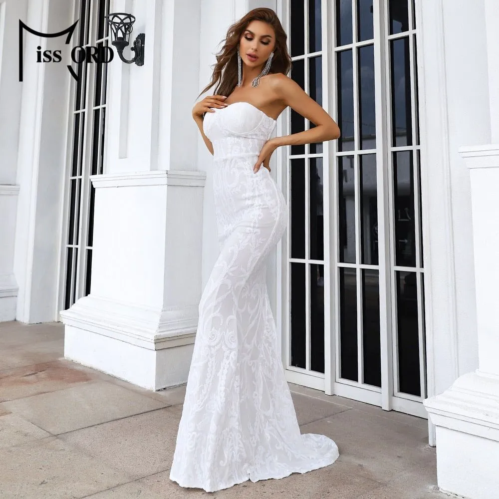 Missord Long Party Dress Sexy Off Shoulder Sequined Floor Length