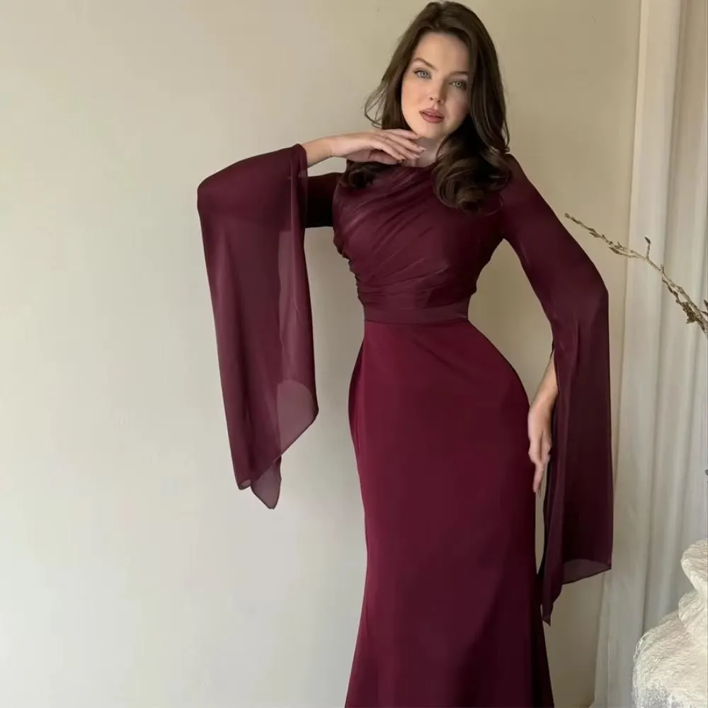 New Elegant Charming Mermaid Cap Sleeves O-Neck Floor Length Formal Occasion Prom Party Dress CODE: KAR3634