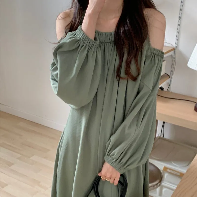 Off Shoulder Balloon Sleeve Dress