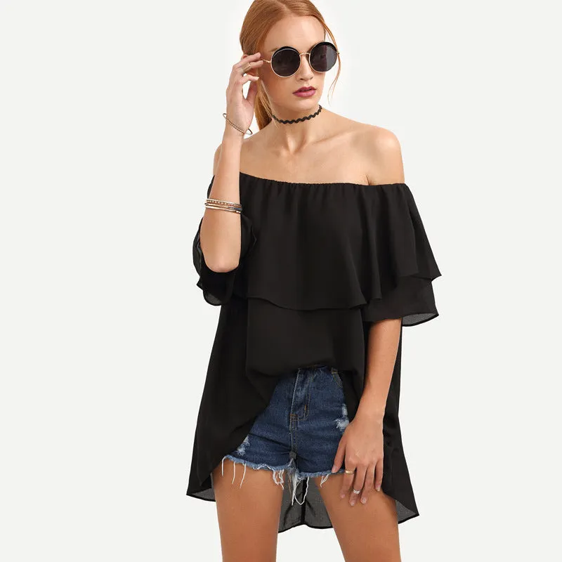 Off Shoulder Layered Chiffon Top