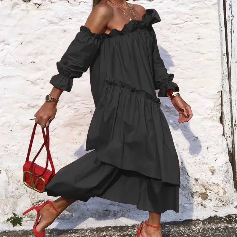 Off Shoulder Pleated Irregular SunDress