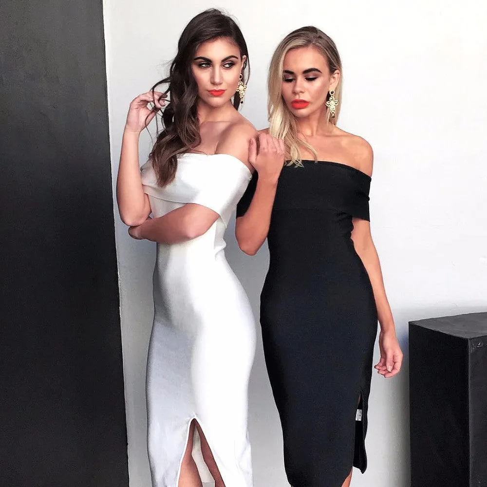 Off Shoulder Split Bandage Dress