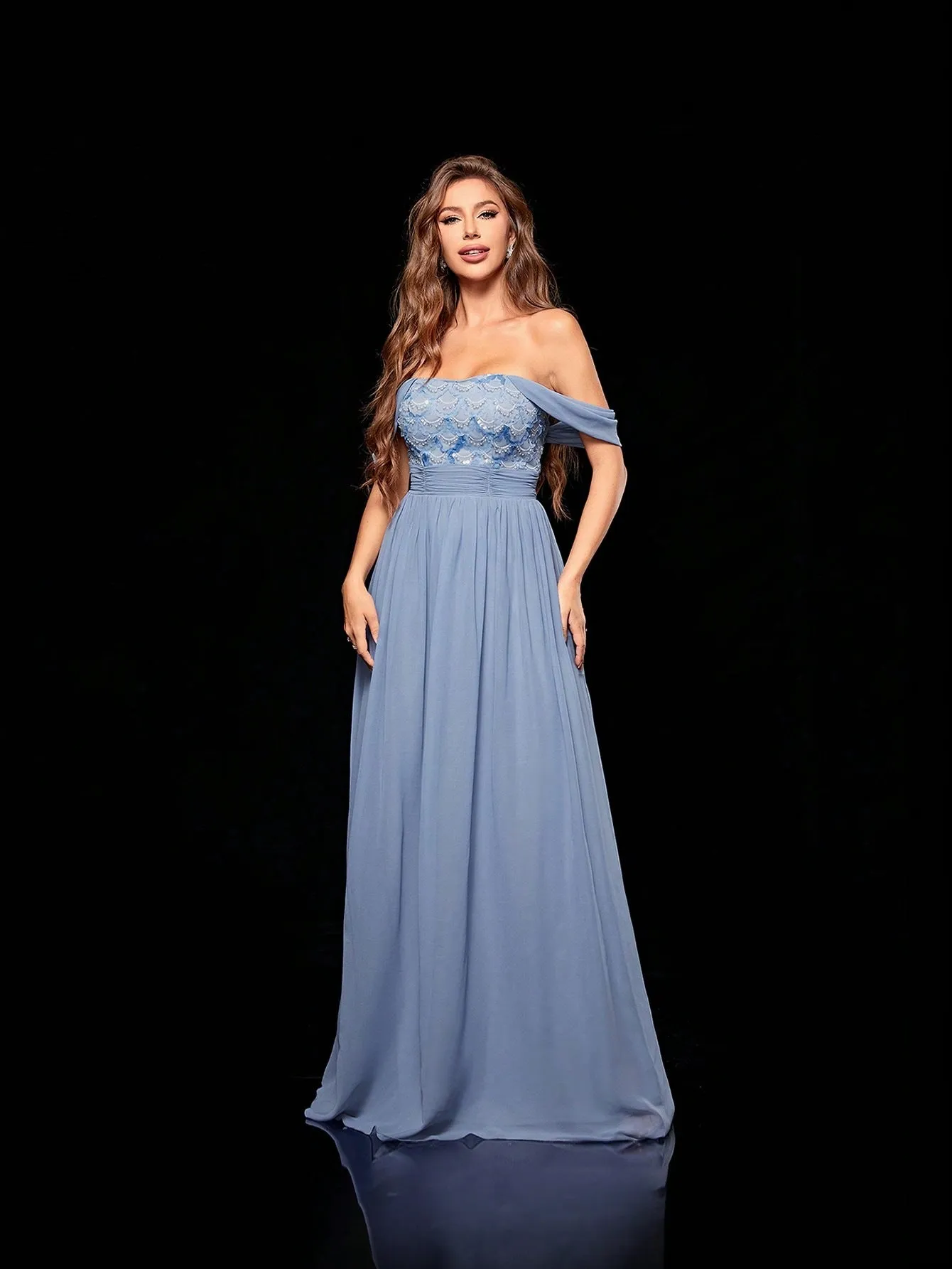 Off Shoulder Tube Top Sequin Evening Dress