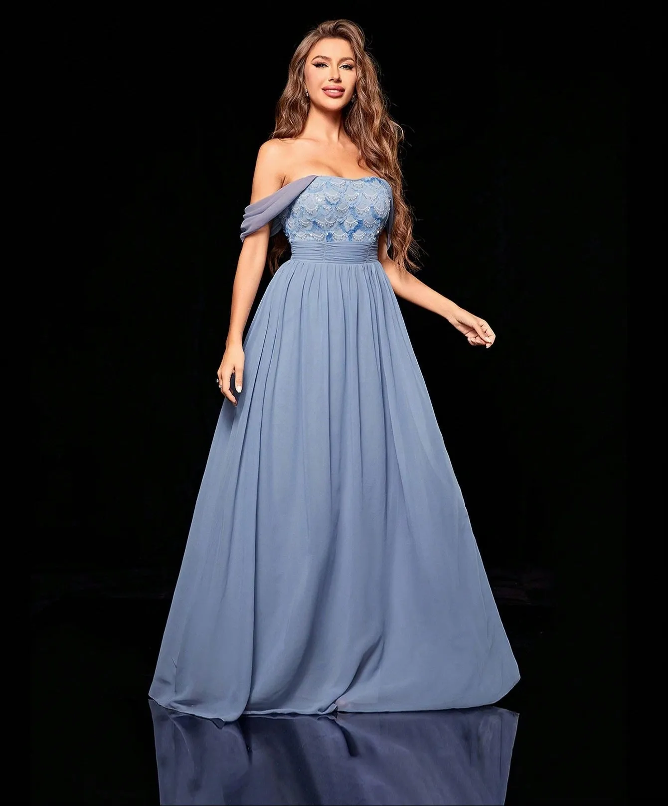 Off Shoulder Tube Top Sequin Evening Dress