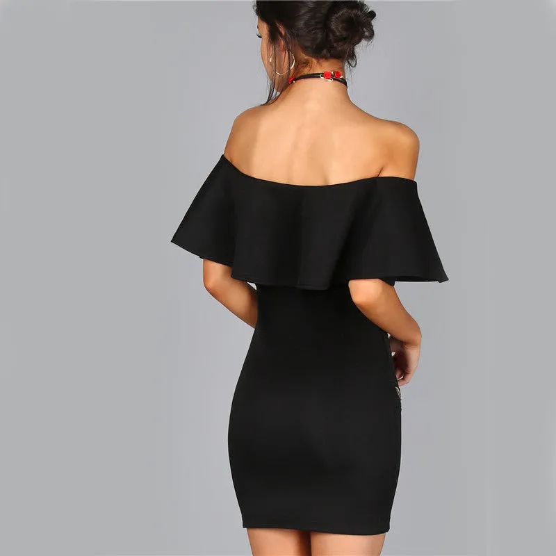 Off The Shoulder Rose Applique Embroidered Dress