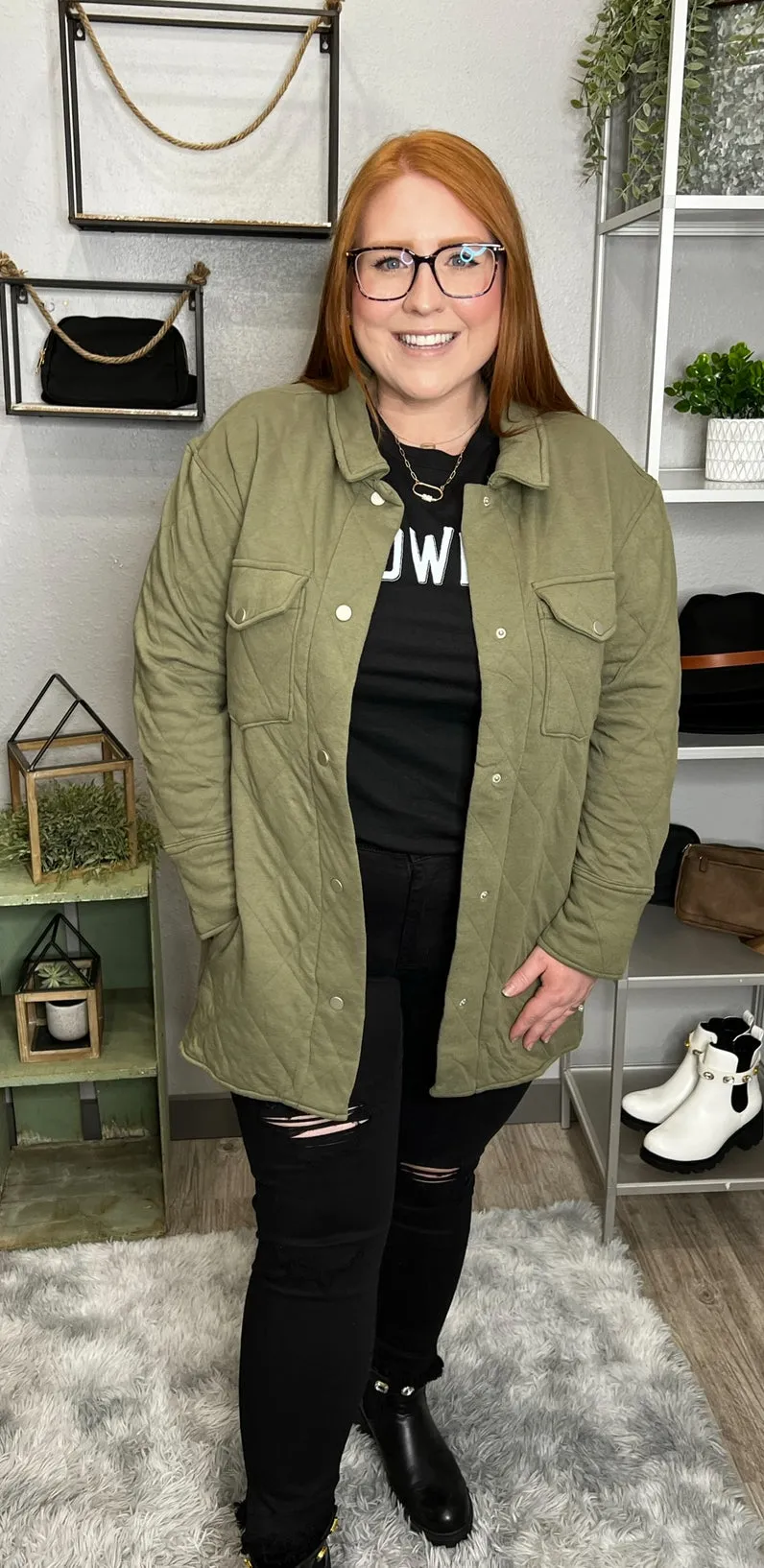 Olive Collar Button Down Jacket Plus Size