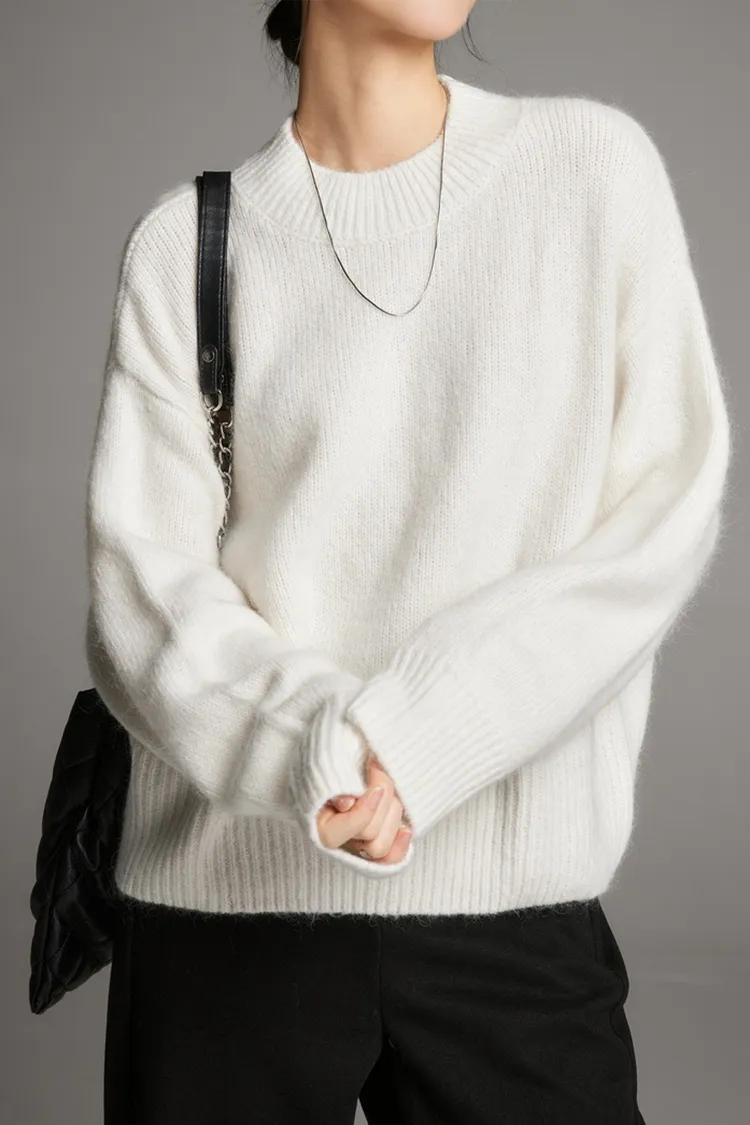 Oversized Half Mock Neck Wool Alpaca Sweater