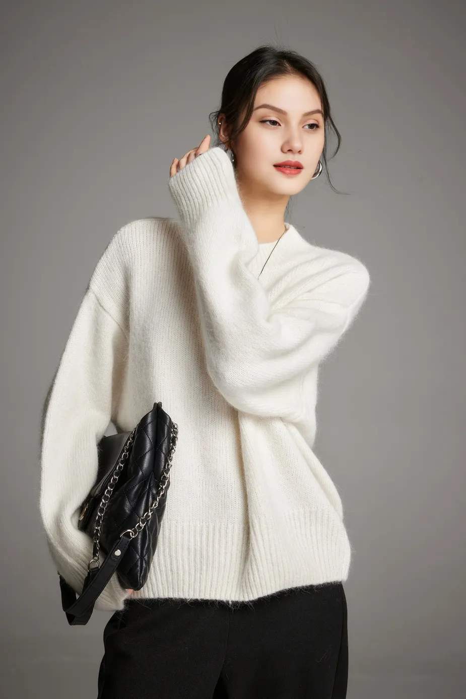 Oversized Half Mock Neck Wool Alpaca Sweater