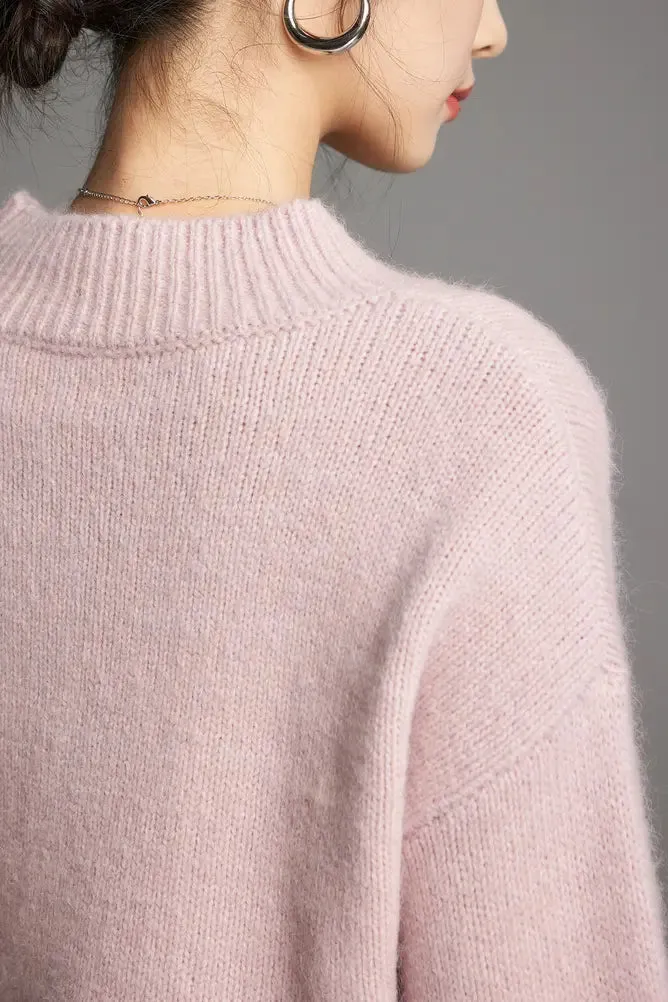 Oversized Half Mock Neck Wool Alpaca Sweater