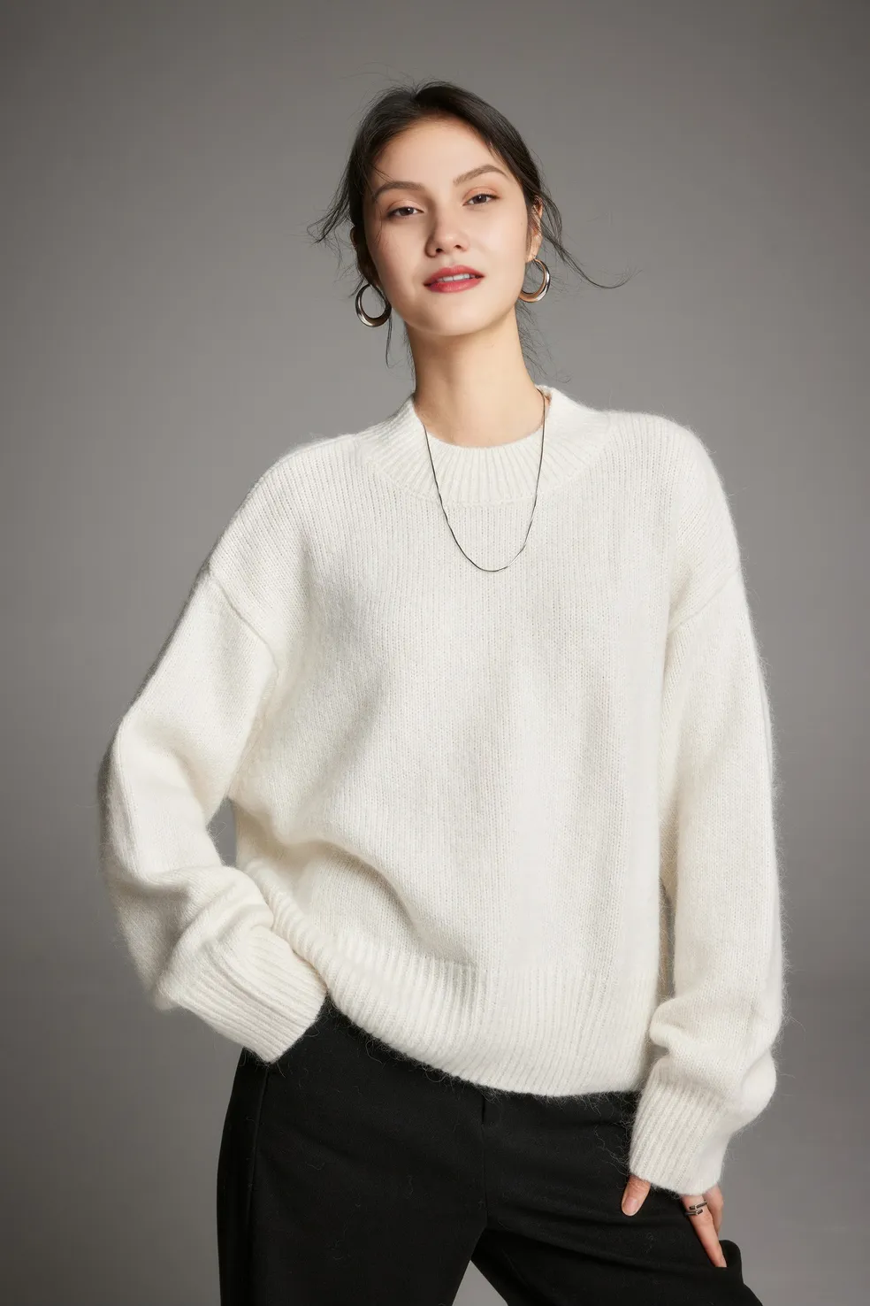 Oversized Half Mock Neck Wool Alpaca Sweater