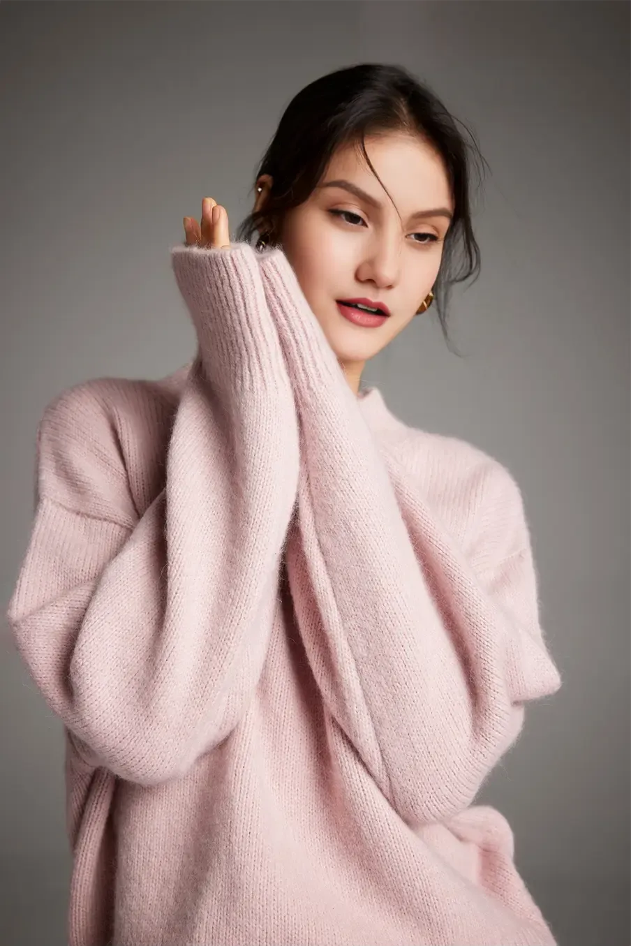 Oversized Half Mock Neck Wool Alpaca Sweater