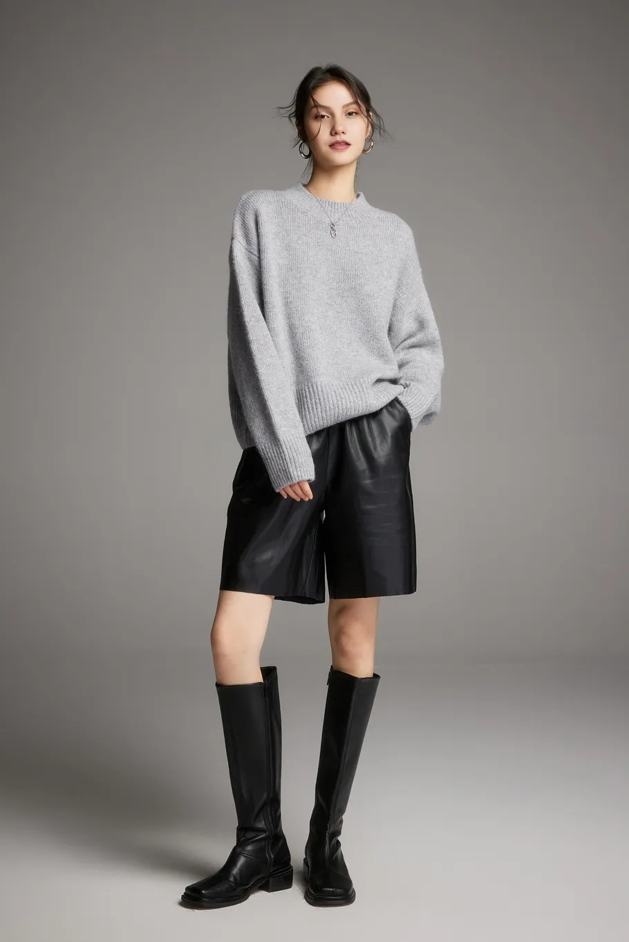 Oversized Half Mock Neck Wool Alpaca Sweater