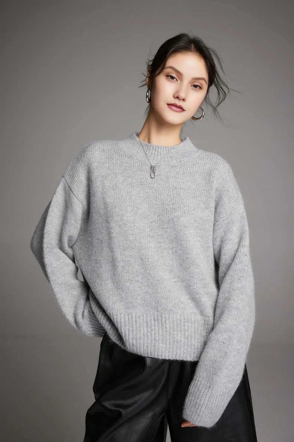 Oversized Half Mock Neck Wool Alpaca Sweater