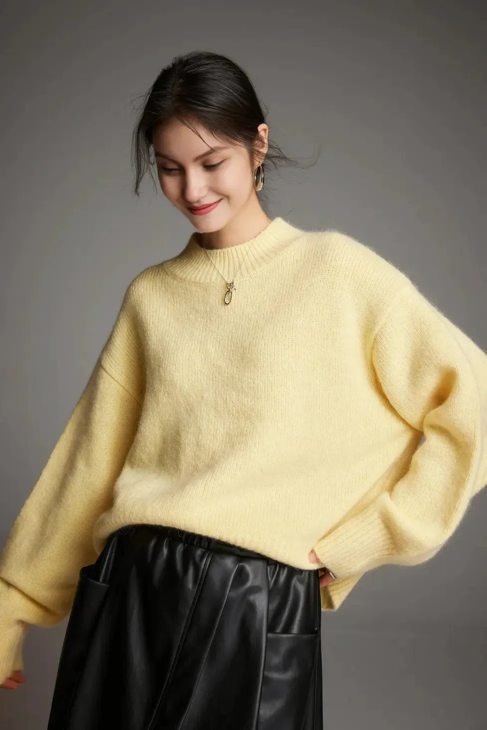 Oversized Half Mock Neck Wool Alpaca Sweater