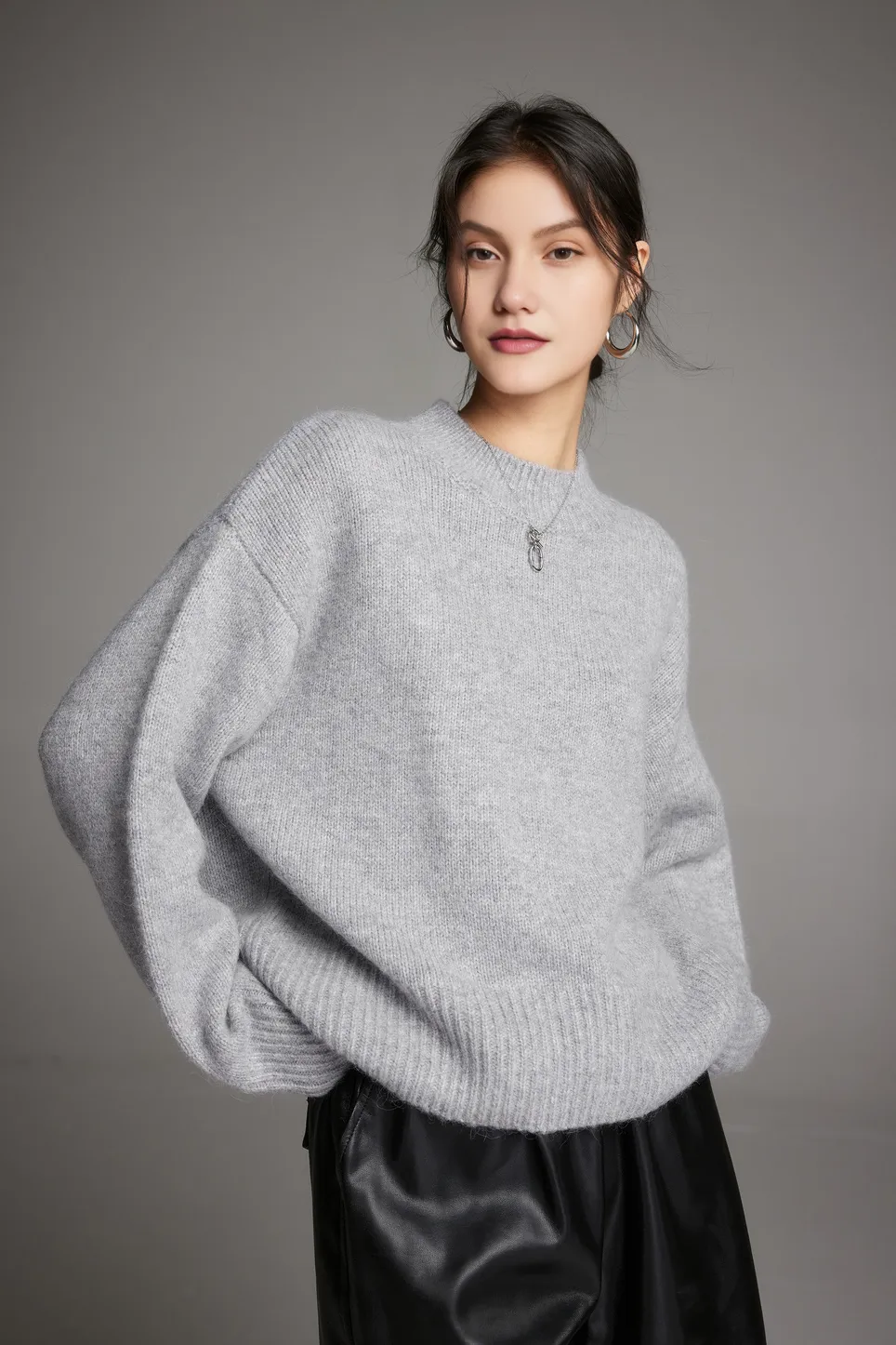 Oversized Half Mock Neck Wool Alpaca Sweater
