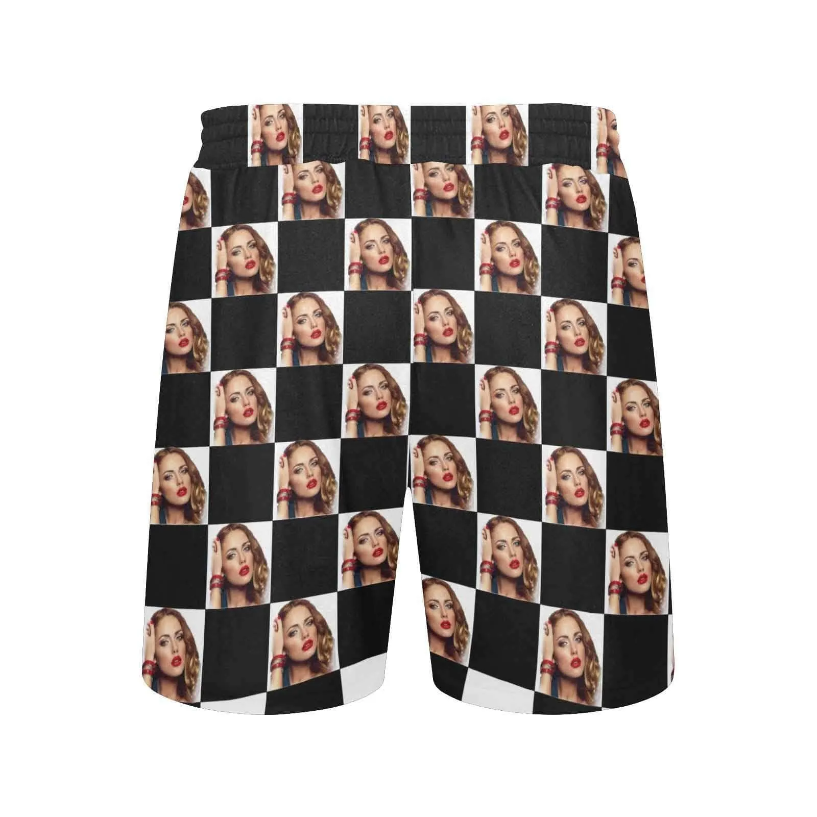 Personalized Girlfriend's Face Swim Shorts Custom Lattice Men's Quick Dry Swim Shorts with Photos for Holiday