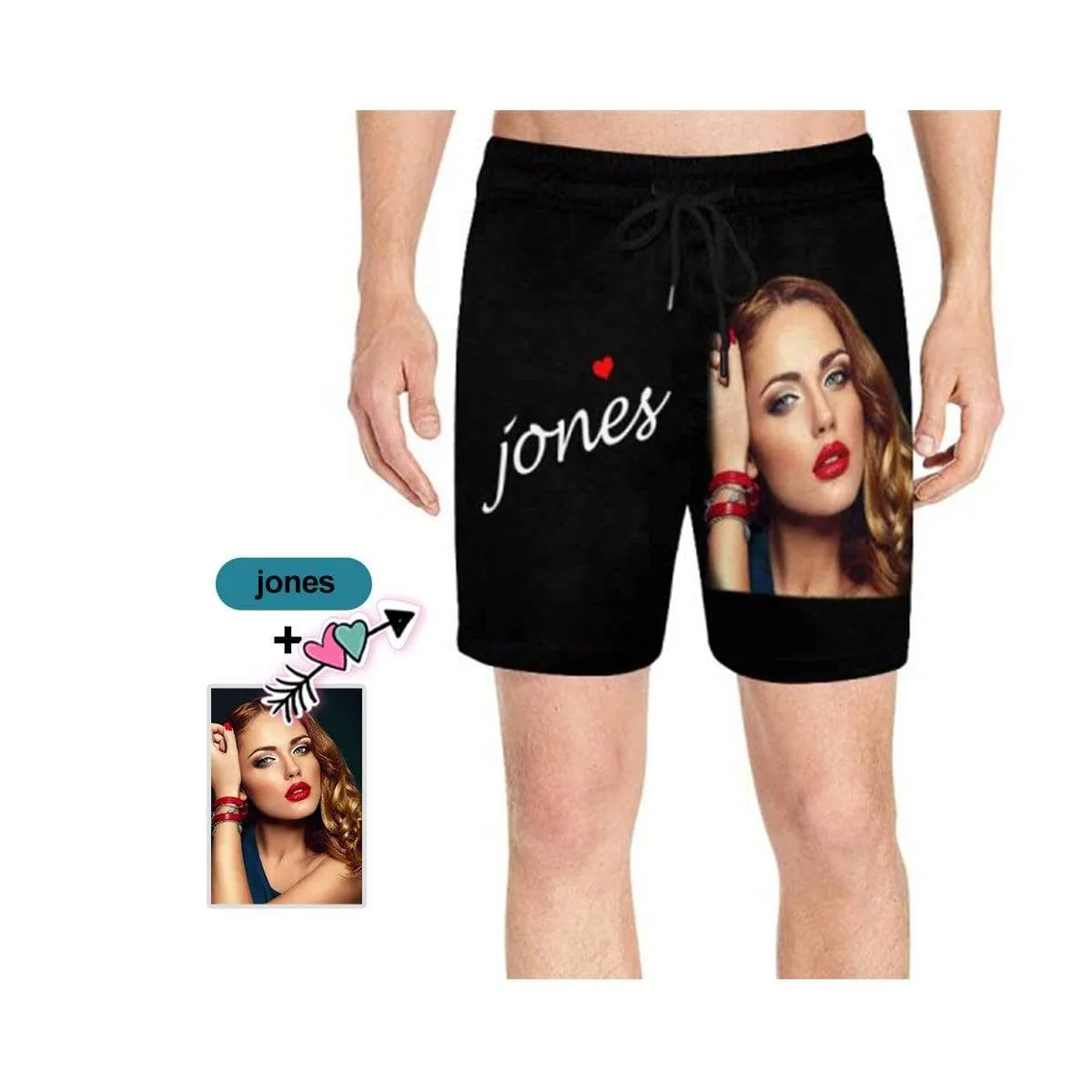Personalized Swim Trunks with Custom Face & Name Print Legend Black Men's Quick Dry Swim Shorts
