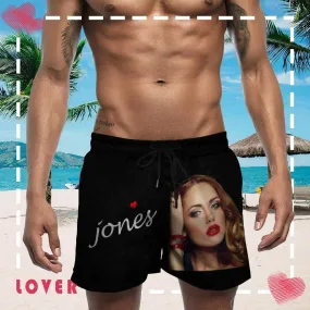 Personalized Swim Trunks with Custom Face & Name Print Legend Black Men's Quick Dry Swim Shorts