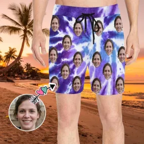 Personalized Swim Trunks with Face on Them Custom Purple Gorgeous Men's Quick Dry Swim Shorts