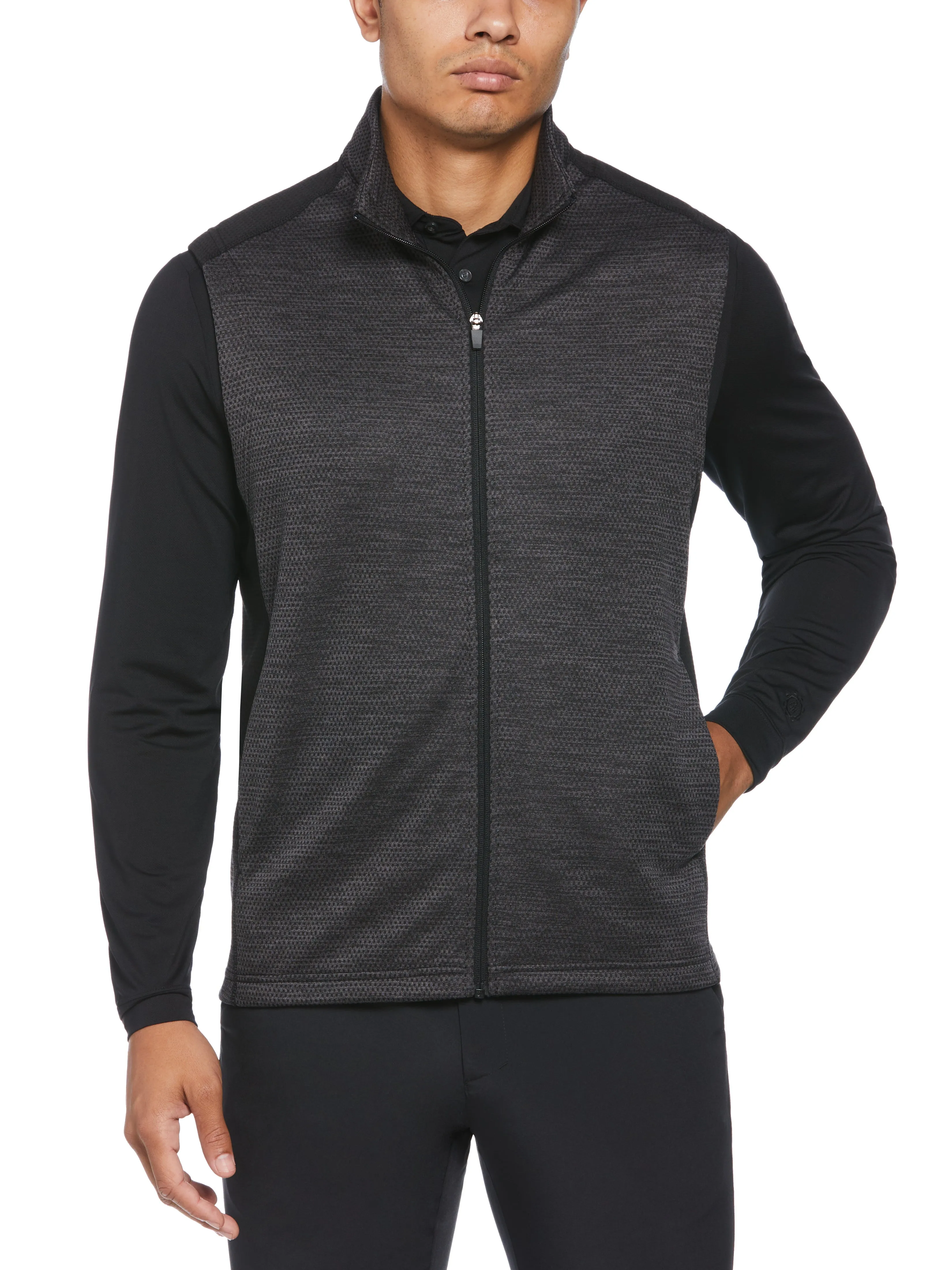 PGA TOUR Mens Two Tone Space Dyed Full Zip Vest Caviar Heather Small