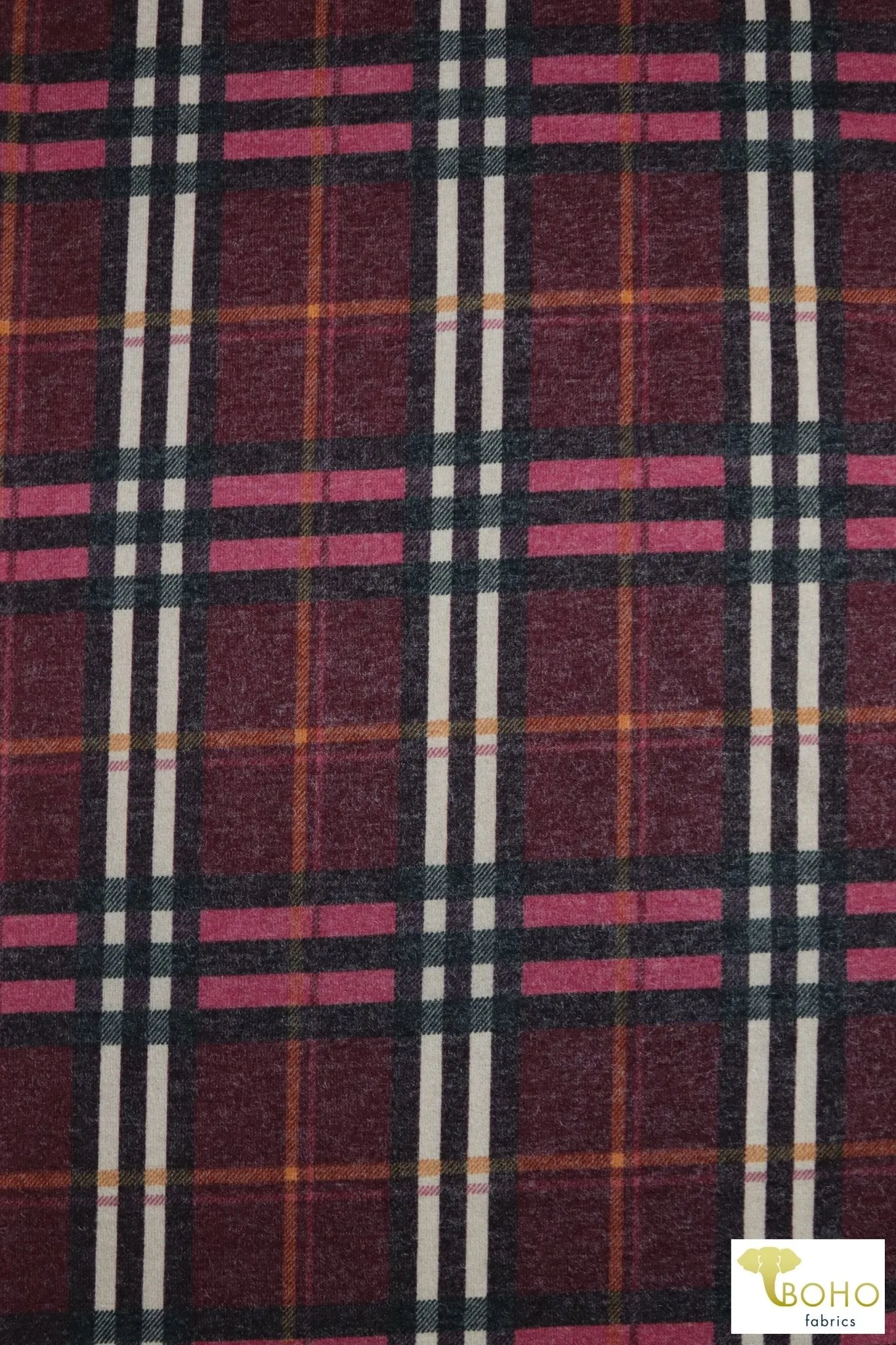 Raspberry Plaid Brushed Sweater Knit Fabric. PRSW-106