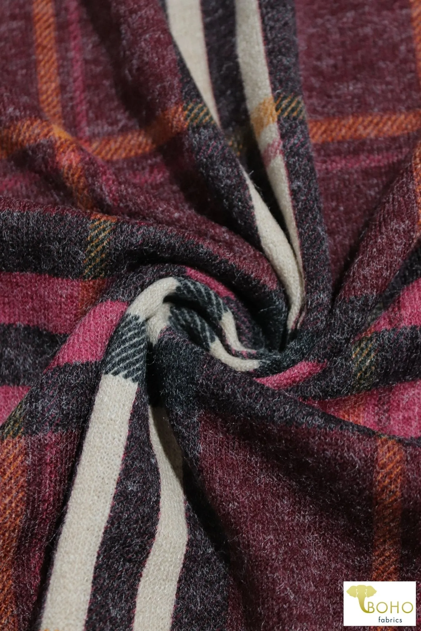 Raspberry Plaid Brushed Sweater Knit Fabric. PRSW-106