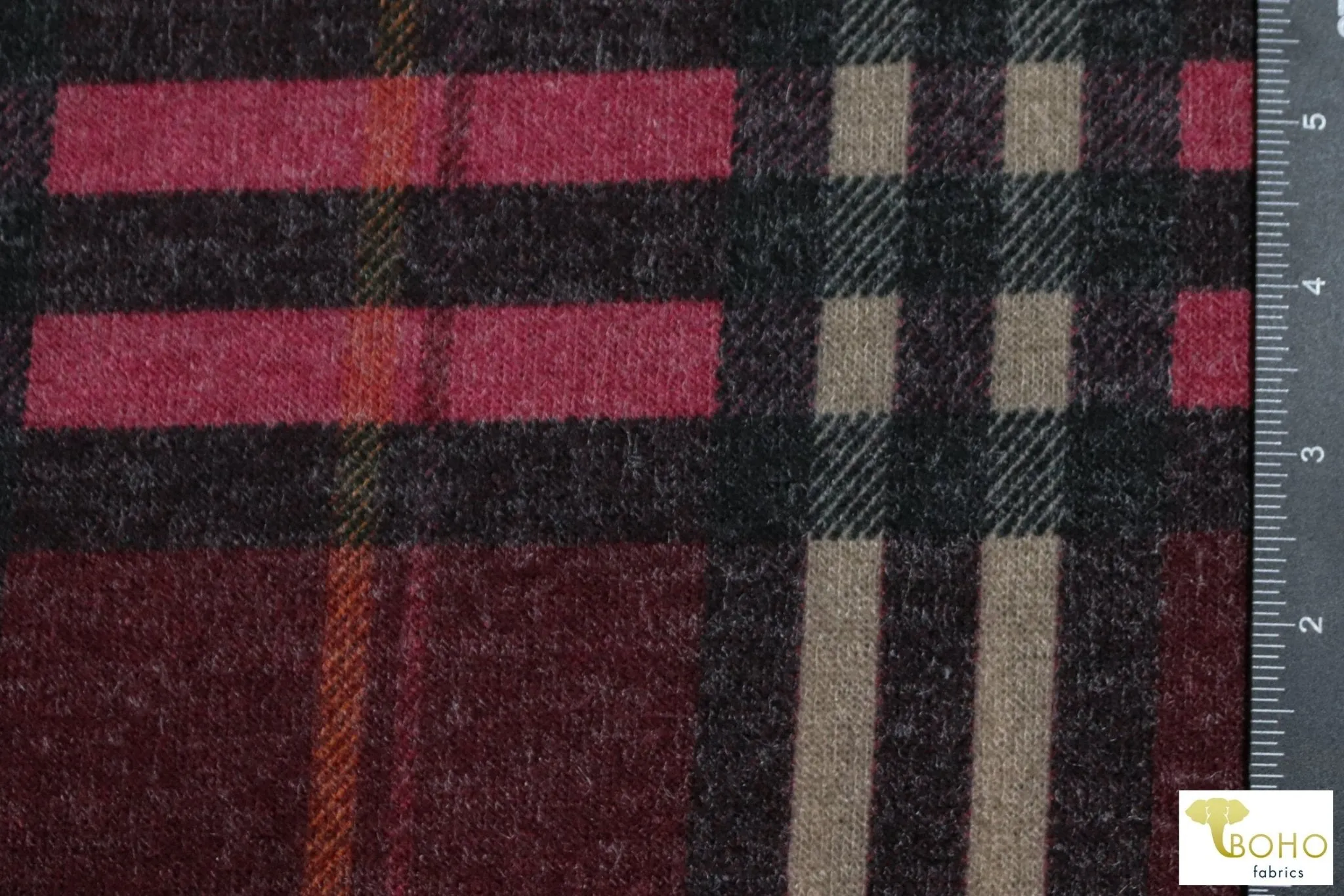 Raspberry Plaid Brushed Sweater Knit Fabric. PRSW-106