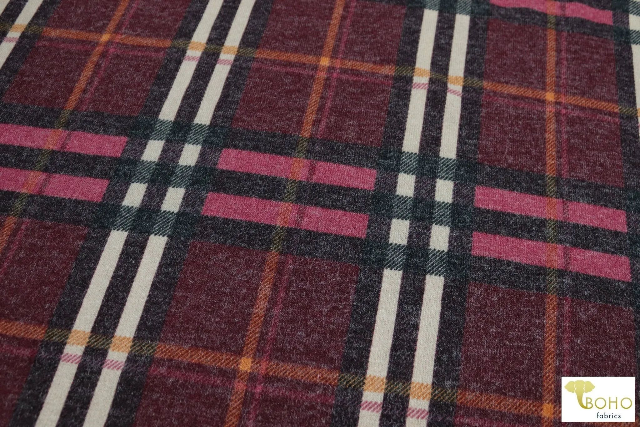 Raspberry Plaid Brushed Sweater Knit Fabric. PRSW-106
