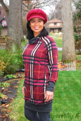 Raspberry Plaid Brushed Sweater Knit Fabric. PRSW-106