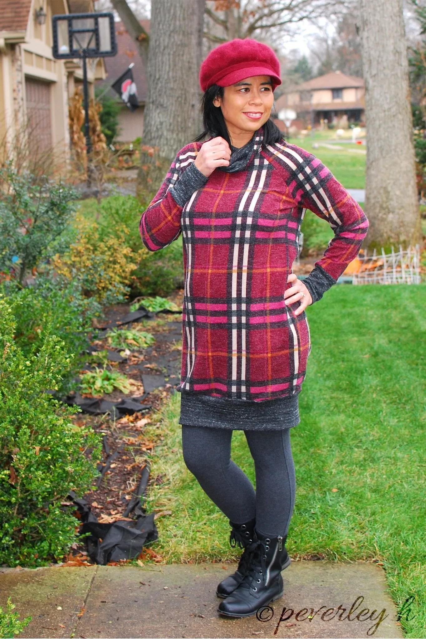 Raspberry Plaid Brushed Sweater Knit Fabric. PRSW-106