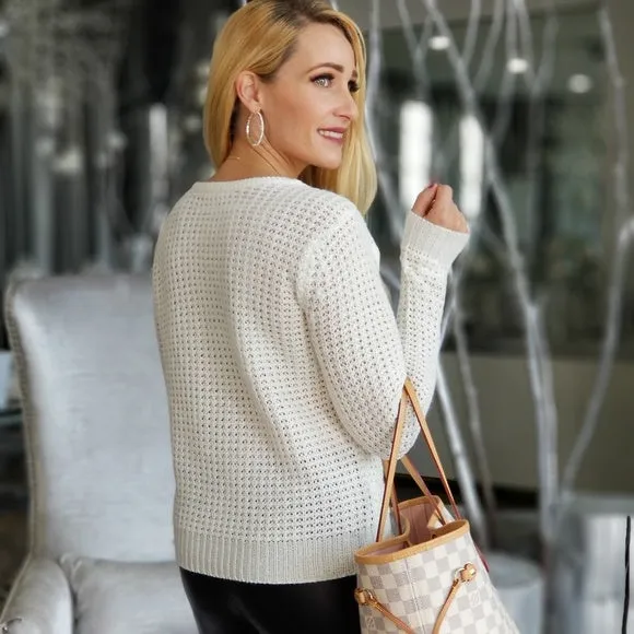 Reversible Waffle Sweater Top - Cream