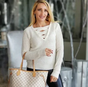 Reversible Waffle Sweater Top - Cream