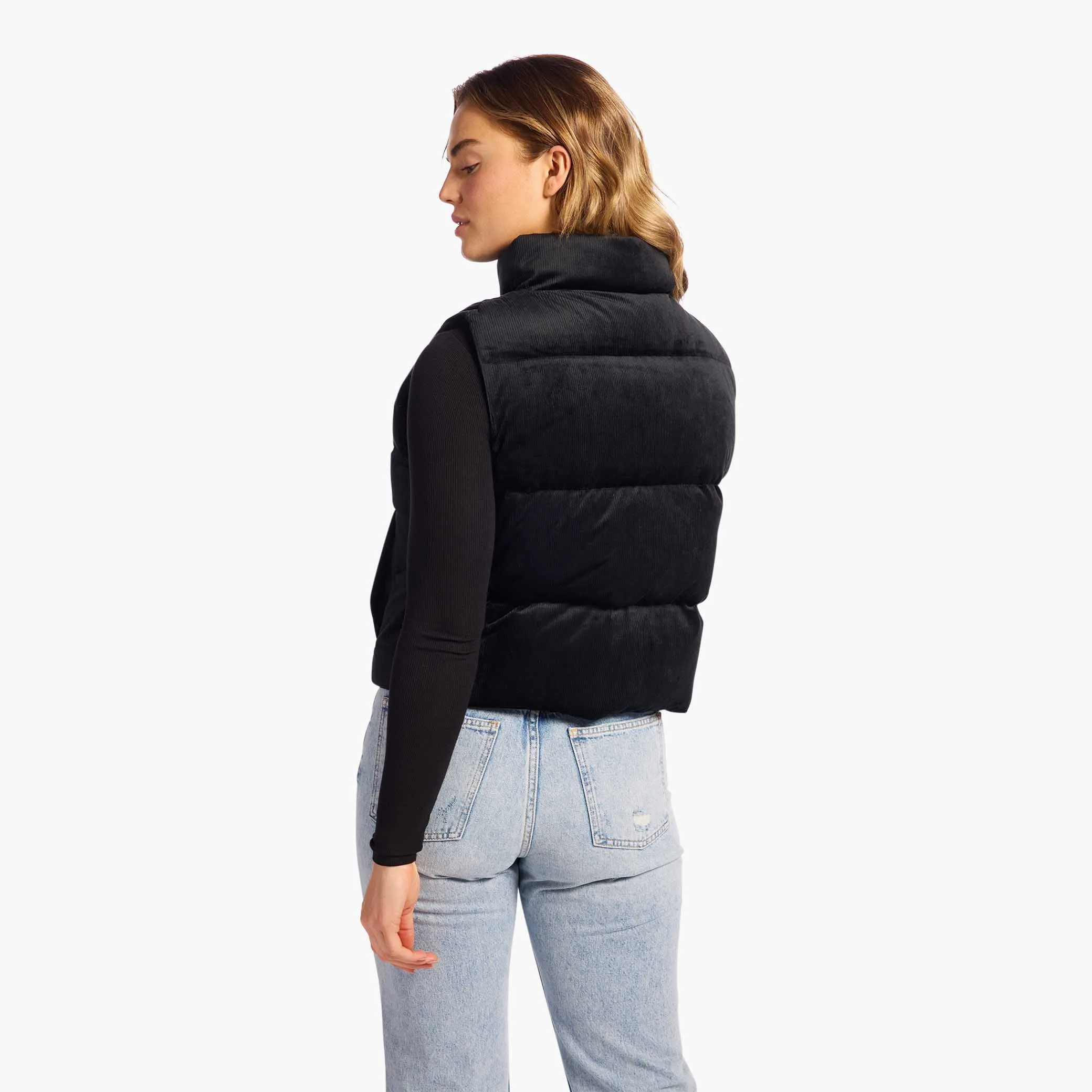Ribbed Velour Puffer Vest | Black