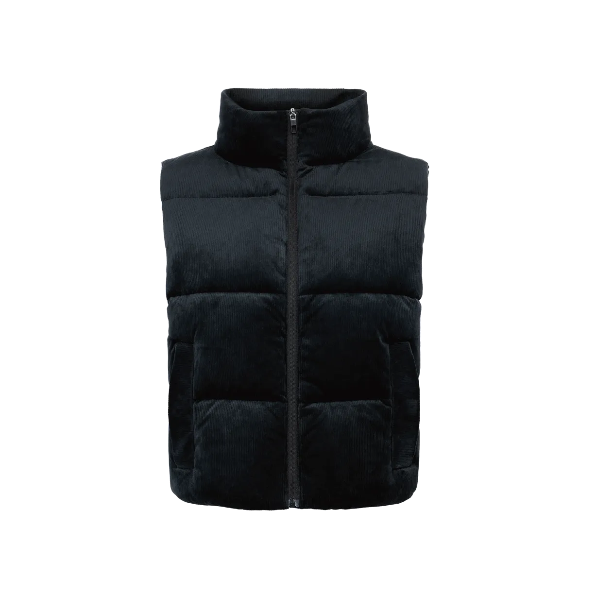 Ribbed Velour Puffer Vest | Black