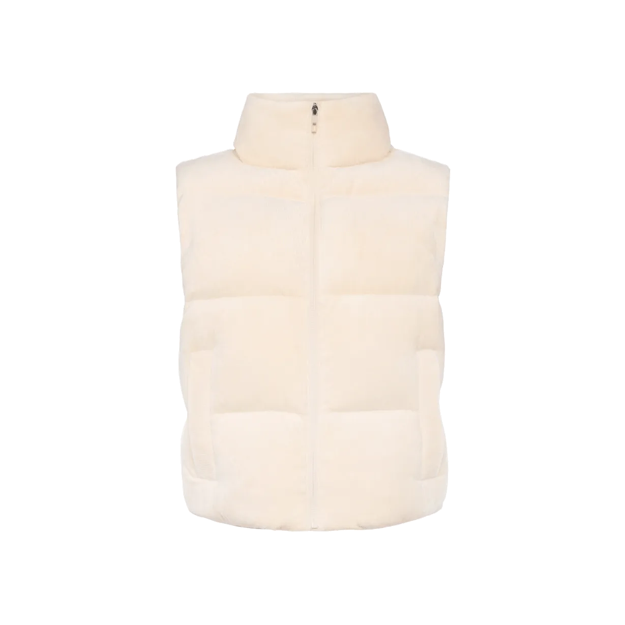 Ribbed Velour Puffer Vest | Bone