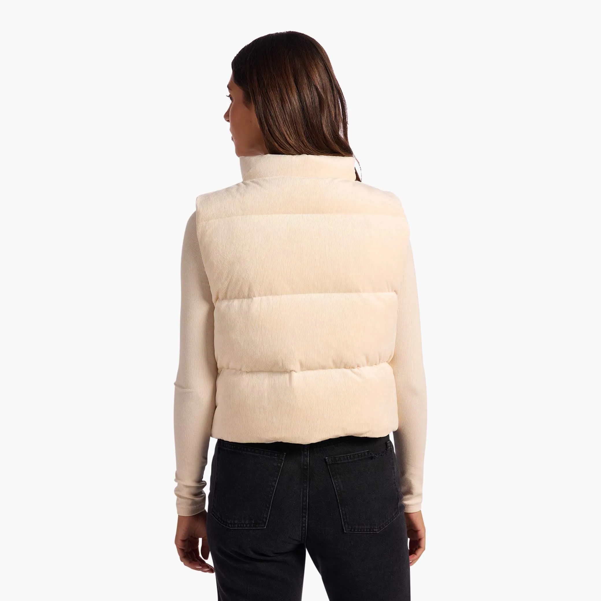 Ribbed Velour Puffer Vest | Bone