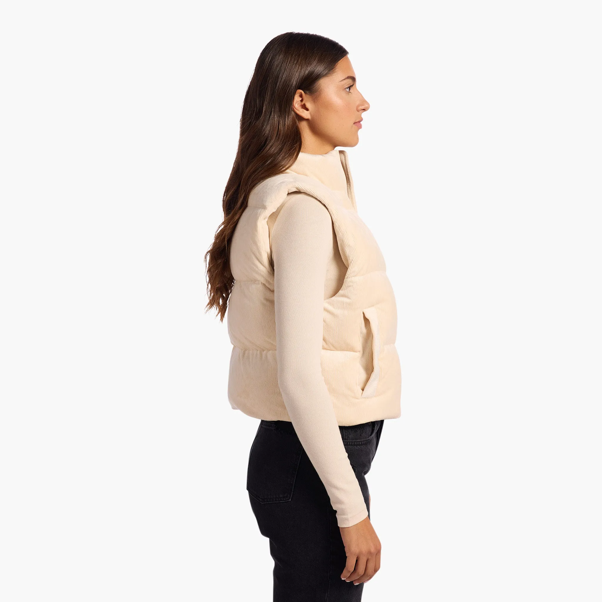 Ribbed Velour Puffer Vest | Bone
