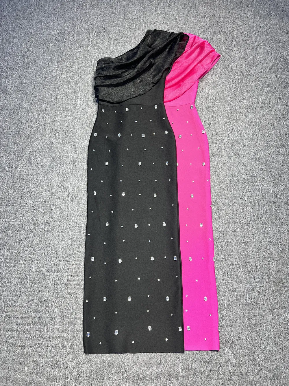 Sexy One Shoulder Diamonds Maxi Bodycon Evening Party Dress