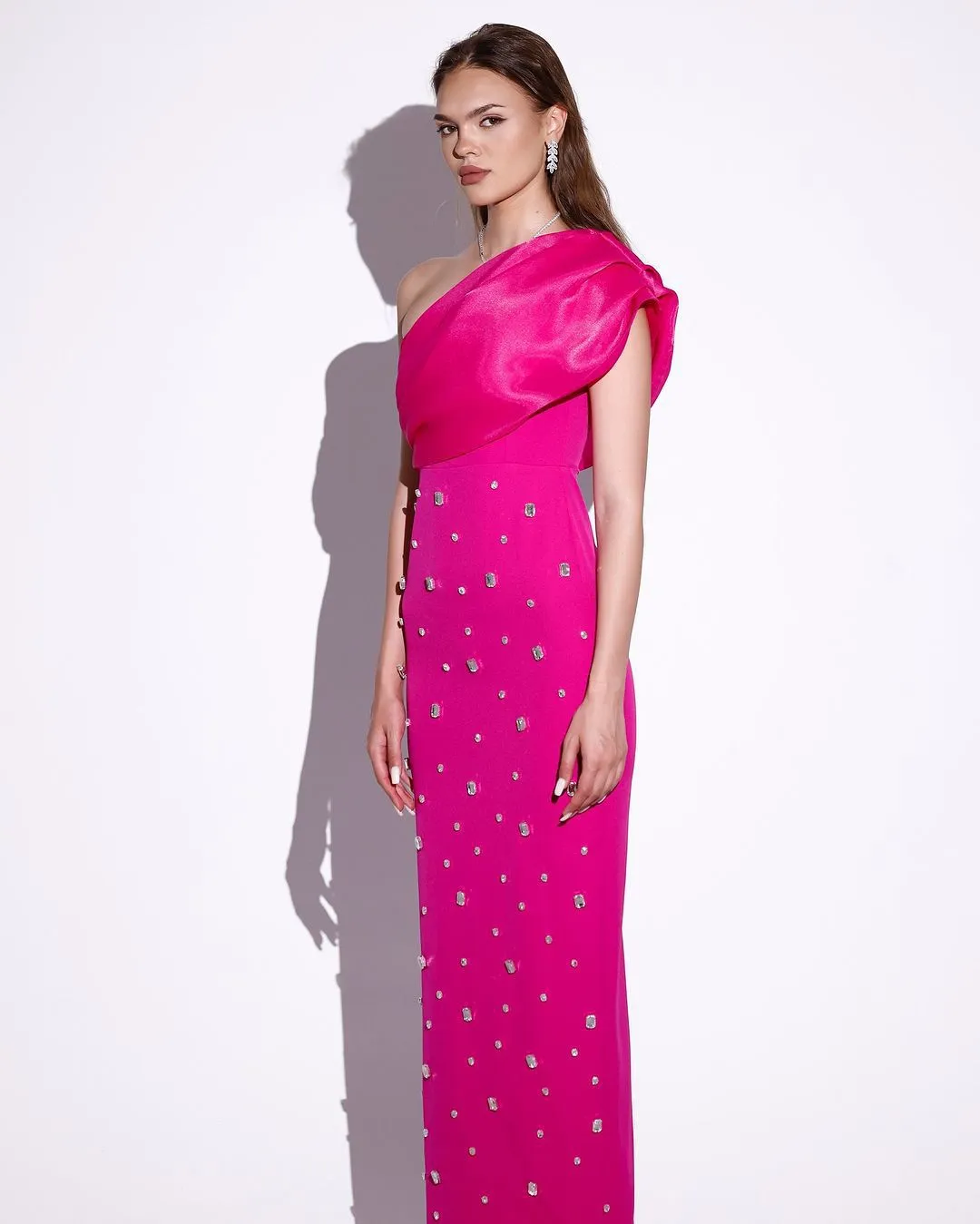 Sexy One Shoulder Diamonds Maxi Bodycon Evening Party Dress